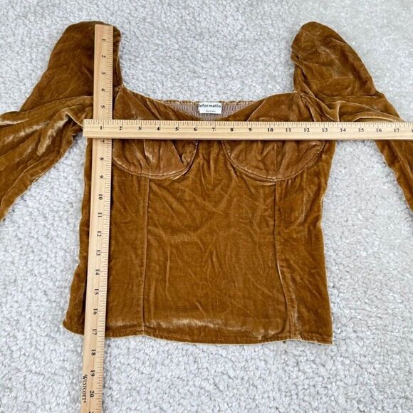 Refornation Mallory Crushed Velvet Top Gold Reyes - Picture 8 of 11